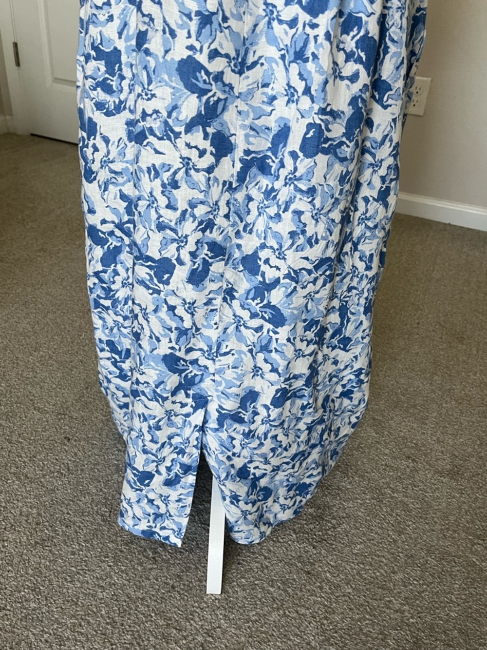 Like New Quince 100% European Linen Blue & White Floral Midi Dress Size XL - Picture 9 of 16
